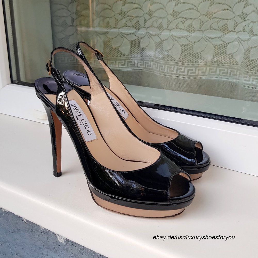 JIMMY CHOO Black Patent Leather Slingbacks sz. EUR